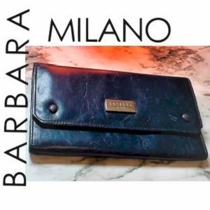 BARBARA MILANO NAVY BLUE ITALY LEATHER WALLET 7.5"